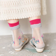 Embroidered flower semi-sheer white socks